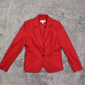 Michael Kors Women's Size 10 1 Button Blazer  Red Long Sleeve Solid Wool